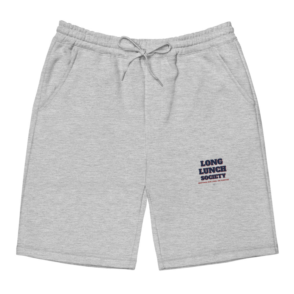 The Long Lunch Society Fleece Shorts in Heather Grey, front