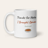 The Thanks for Hosting Mug, 11 oz, other side, handle on left, product shot on cream