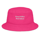 The Good Vibes Bad Ideas Bucket Hat in Hot Pink, front