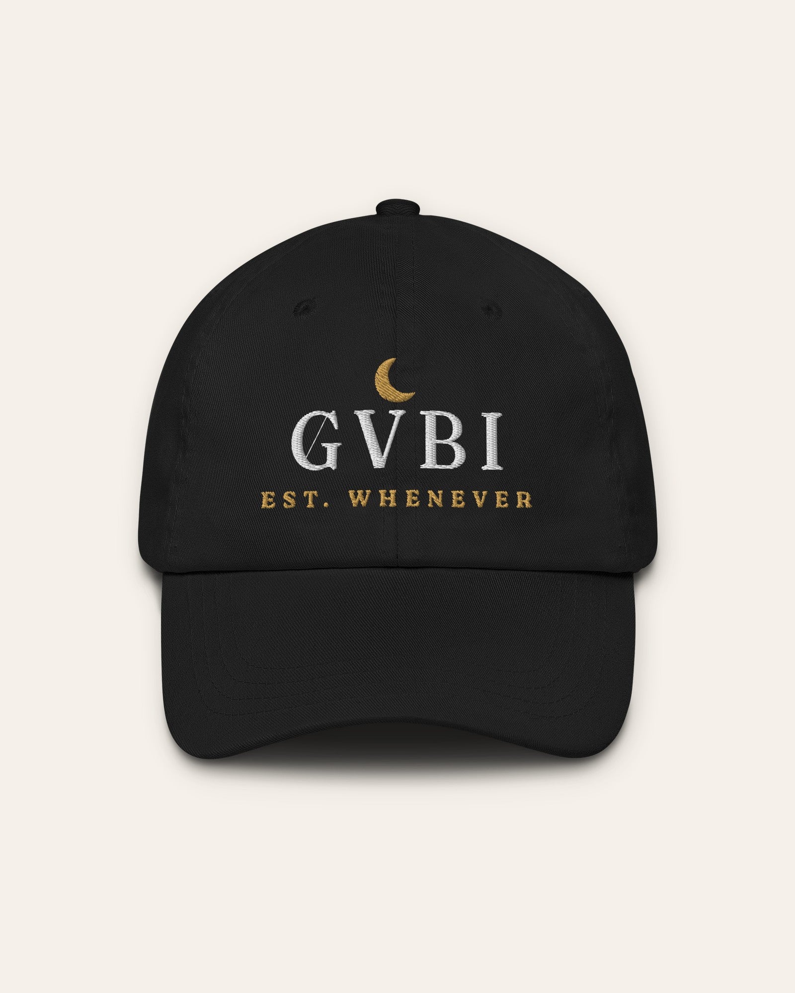 The House Dad Hat in Black, flat lay front, product shot on cream