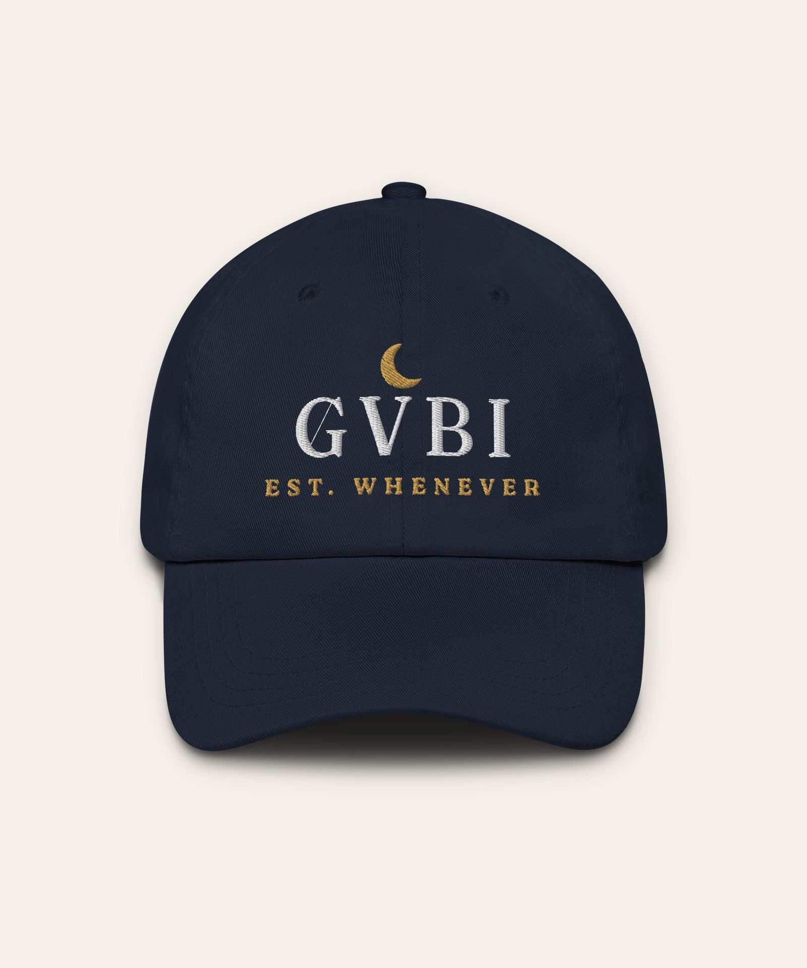 The House Dad Hat in Navy, flat lay front, product shot on cream