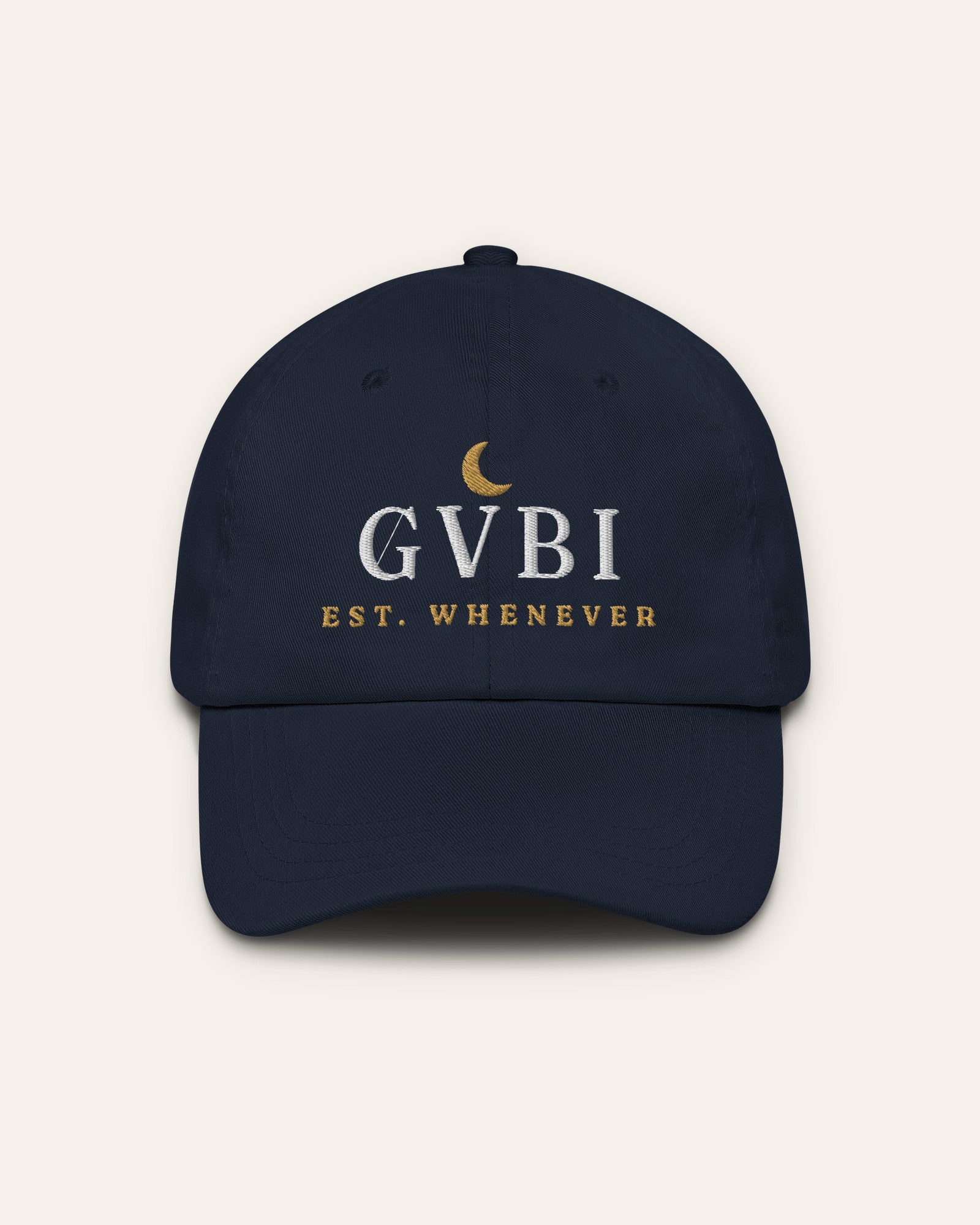The House Dad Hat in Navy, flat lay front, product shot on cream