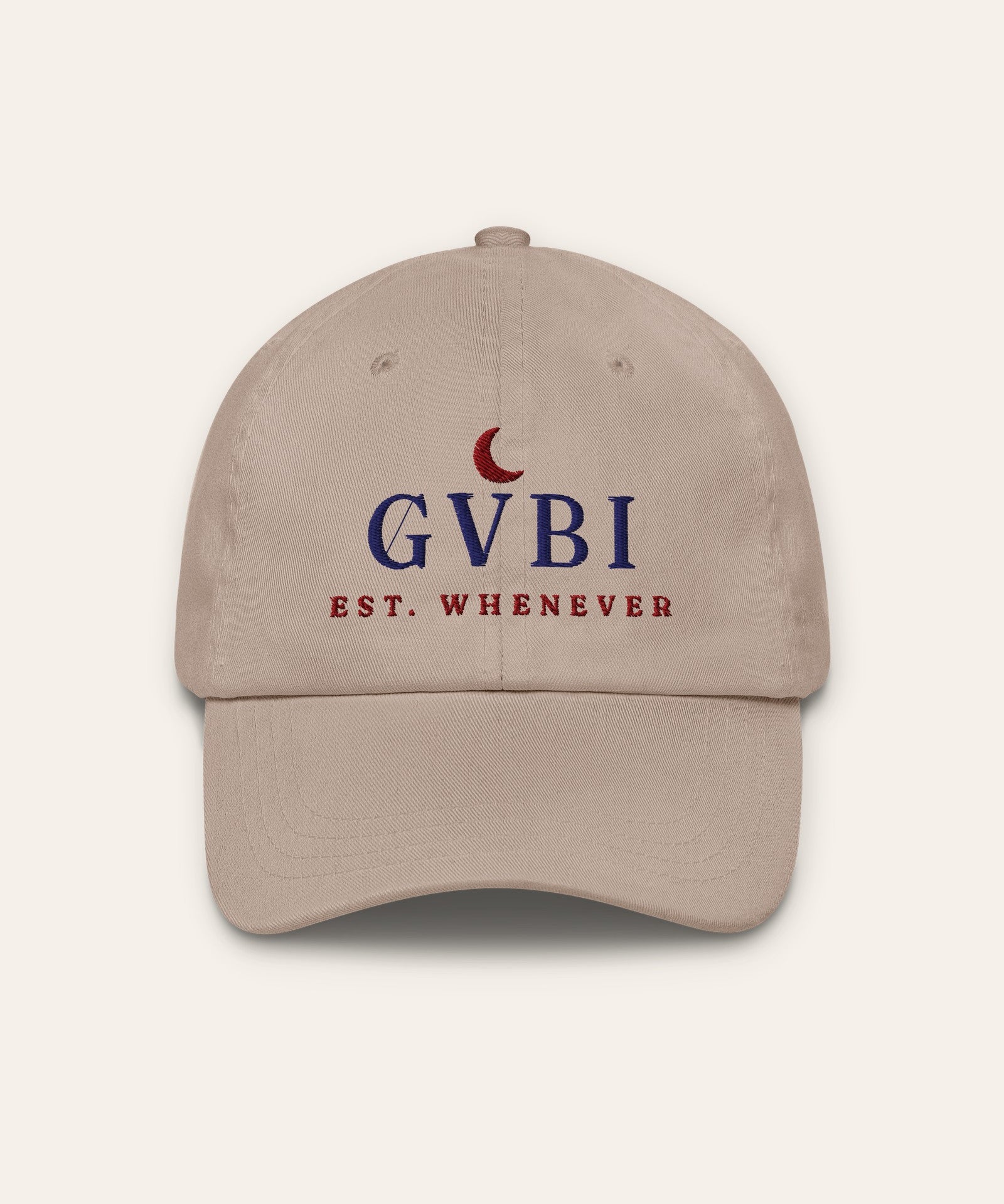 The House Dad Hat in Stone, flat lay front, product shot on cream