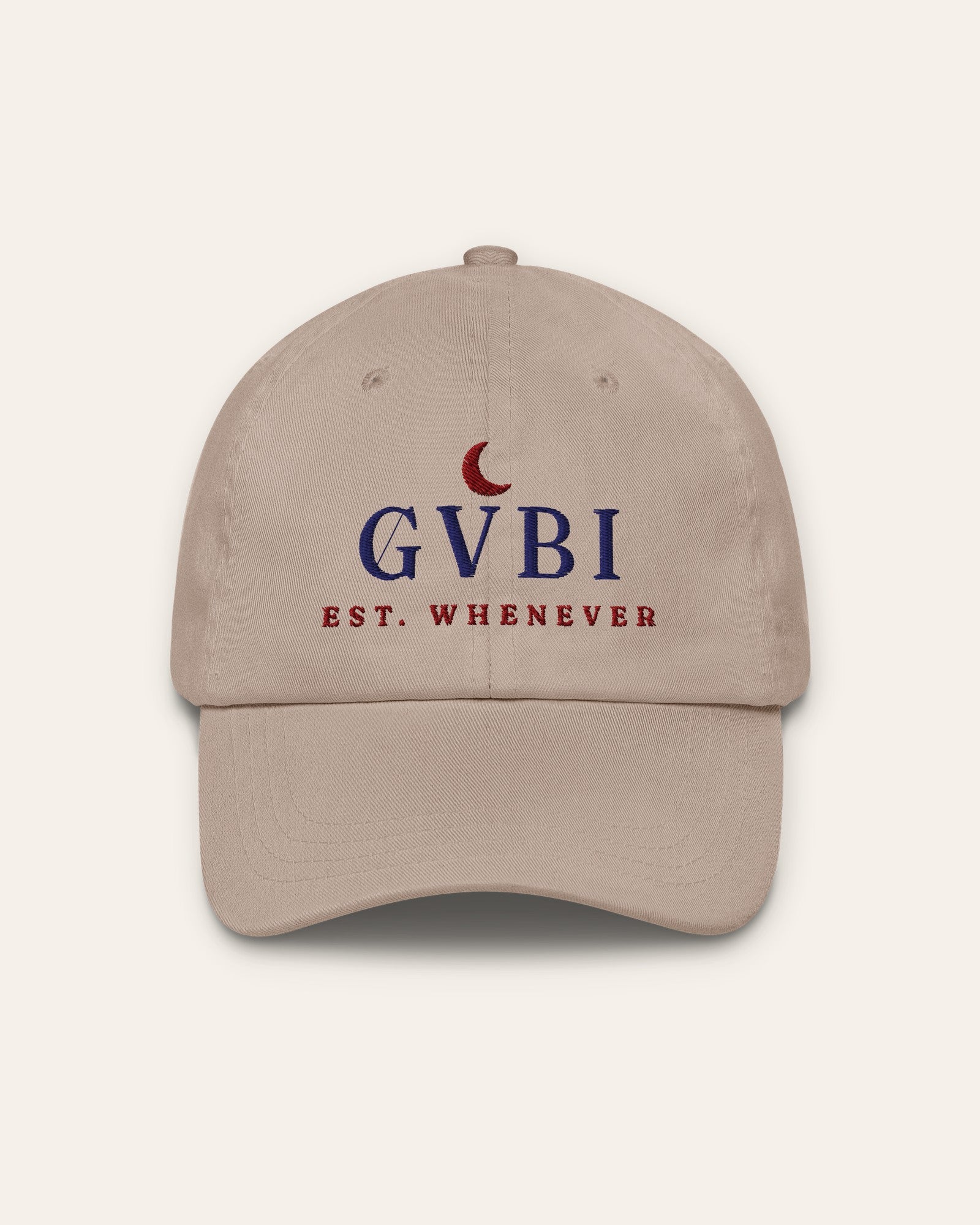 The House Dad Hat in Stone, flat lay front, product shot on cream