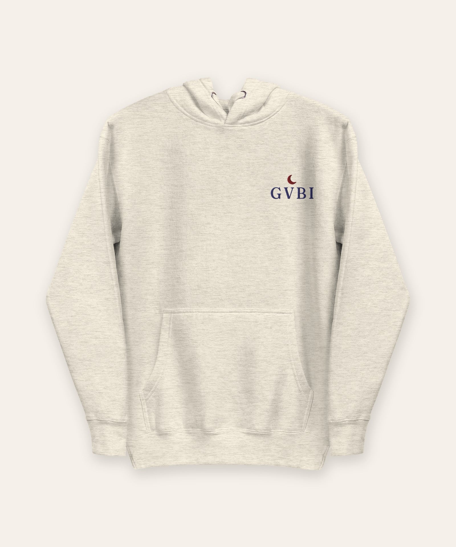 The House Hoodie in Oatmeal Heather, flat lay front, product shot on cream