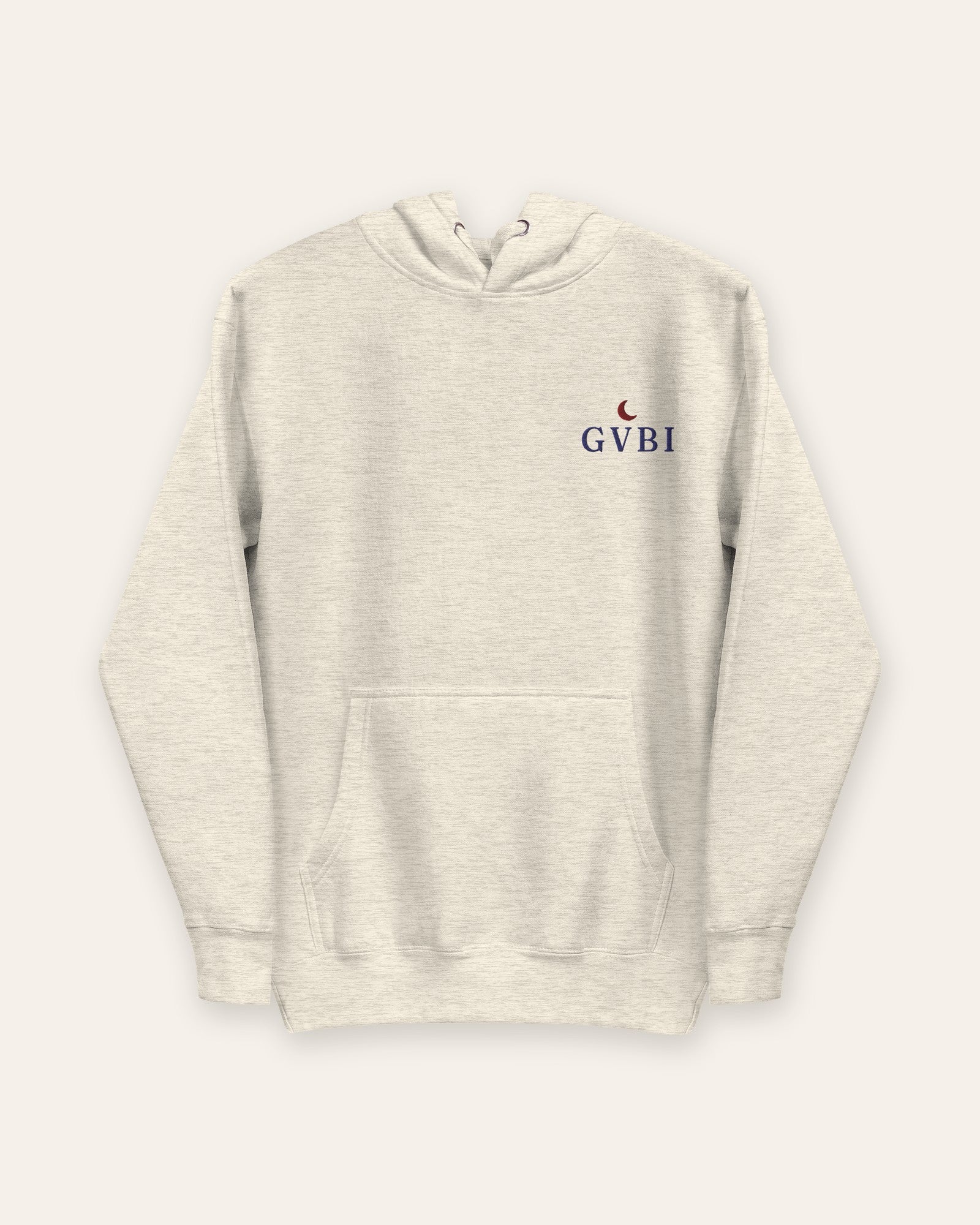 The House Hoodie in Oatmeal Heather, flat lay front, product shot on cream