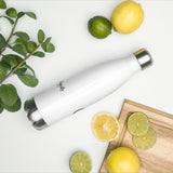 The Hydrated, Allegedly Water Bottle in White, styled lifestyle shot