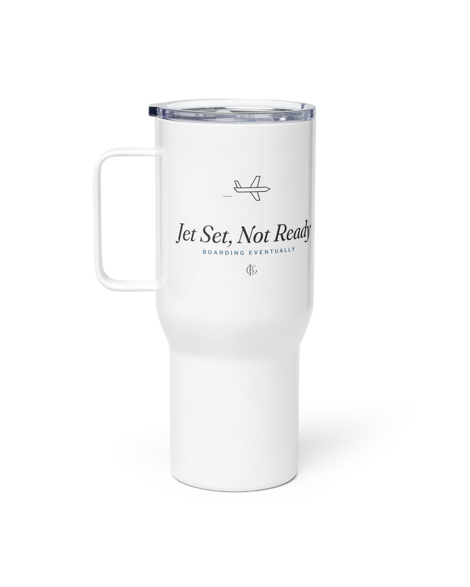 The Jet Set, Not Ready Travel Mug in White, product shot