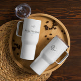 The Jet Set, Not Ready Travel Mug in White, styled lifestyle shot