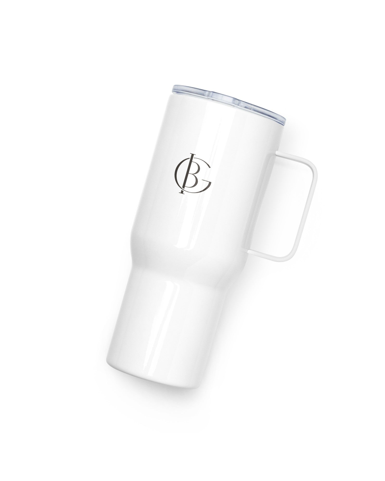 The Jet Set, Not Ready Travel Mug in White, product shot from another angle