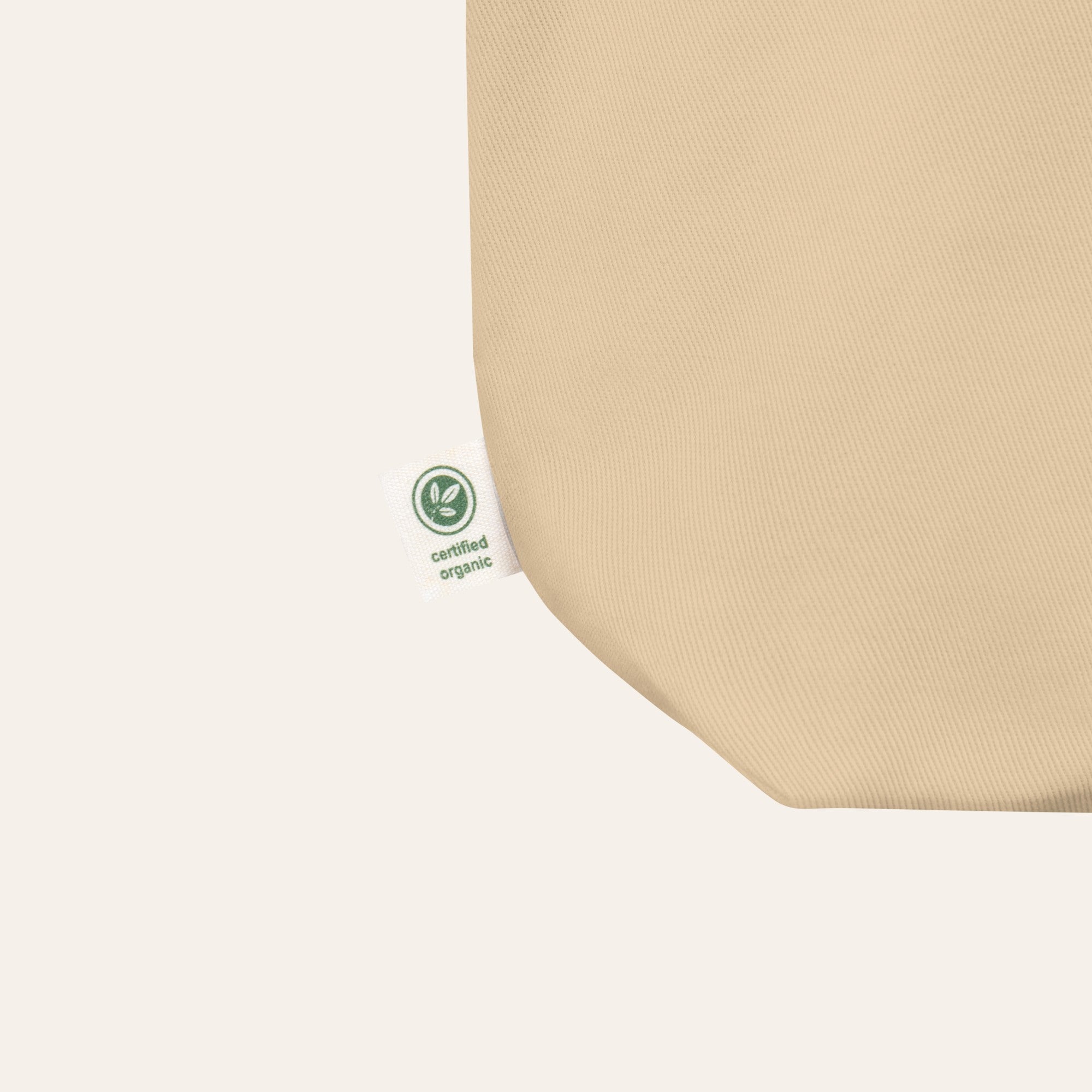 The Professional Leftover Enthusiast Tote, close-up of the stitched corner and organic cotton twill