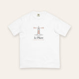 Le Phare Tee in White, flat lay front, product shot on cream