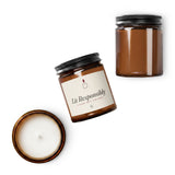 The Lit Responsibly Candle in Cinnamon Vanilla, product shot from another angle