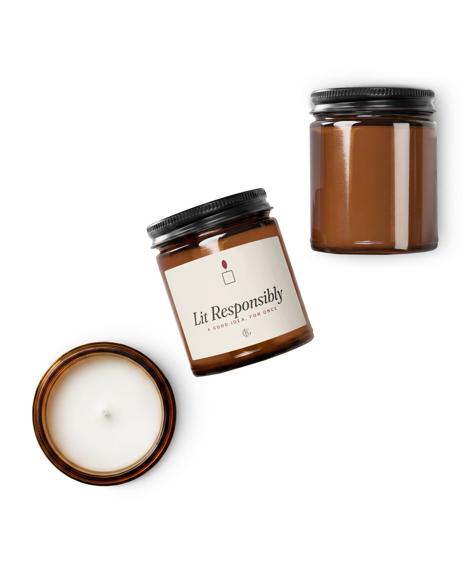 The Lit Responsibly Candle in Cinnamon Vanilla, product shot from another angle