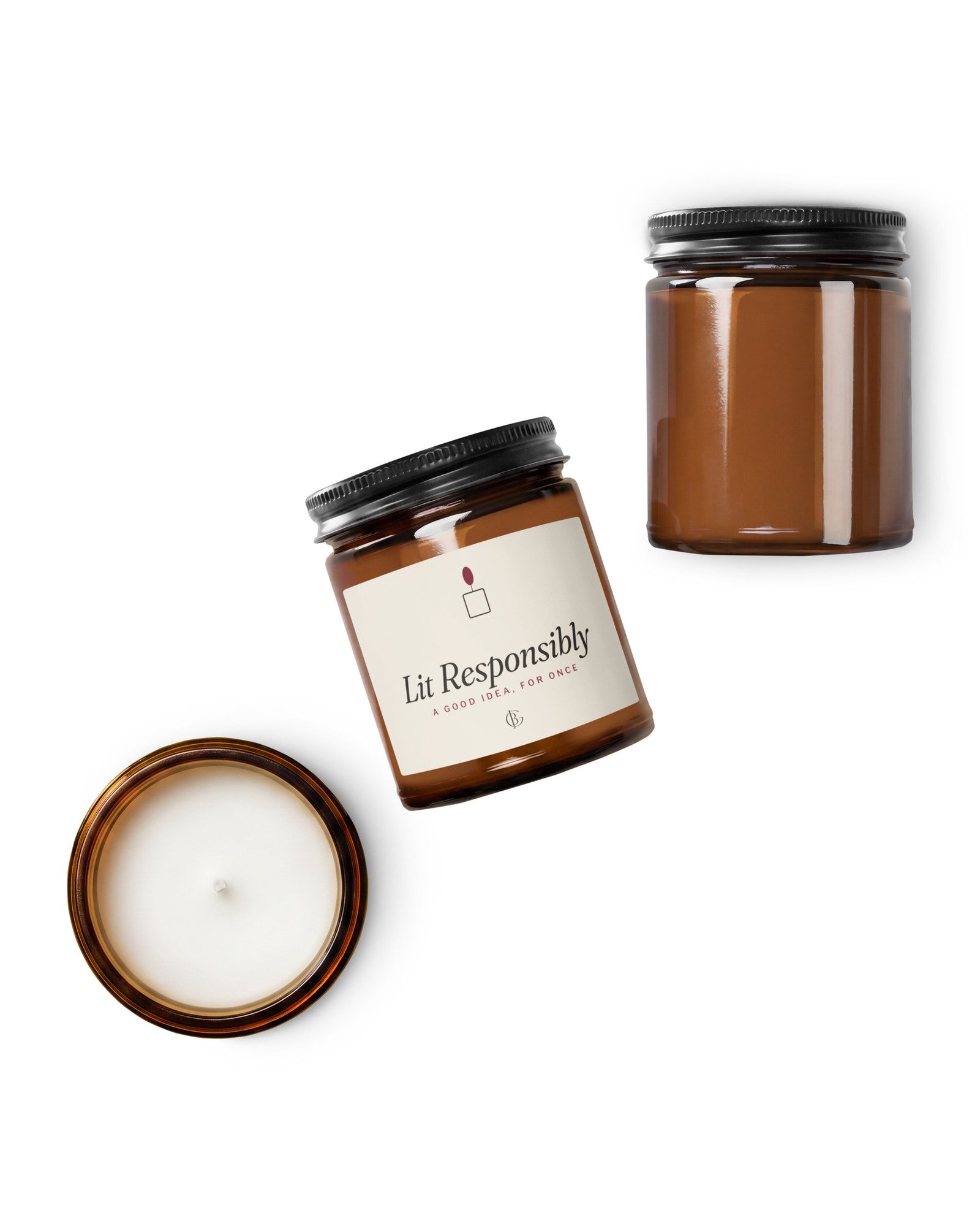The Lit Responsibly Candle in Cinnamon Vanilla, product shot from another angle