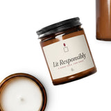 The Lit Responsibly Candle in Cinnamon Vanilla, close-up of the design