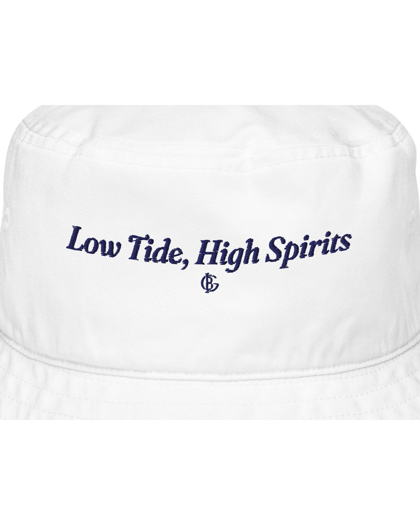 The Low Tide Bucket Hat in Bio White, close-up of the design