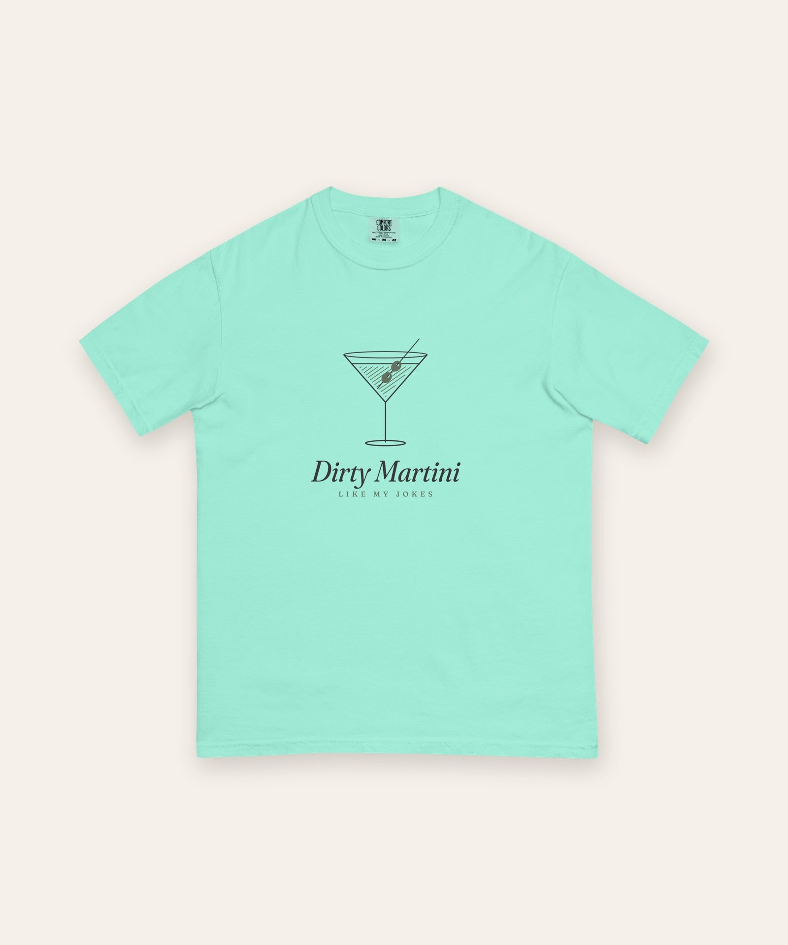 The Dirty Martini Tee in Chalky Mint, flat lay front, product shot on cream