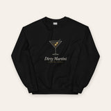 The Dirty Martini Crewneck in Black, flat lay front, product shot on cream
