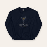 The Dirty Martini Crewneck in Navy, flat lay front, product shot on cream