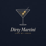 The Dirty Martini Crewneck in Navy, close-up detail