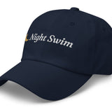 The Night Swim Dad Hat in Navy, close-up detail