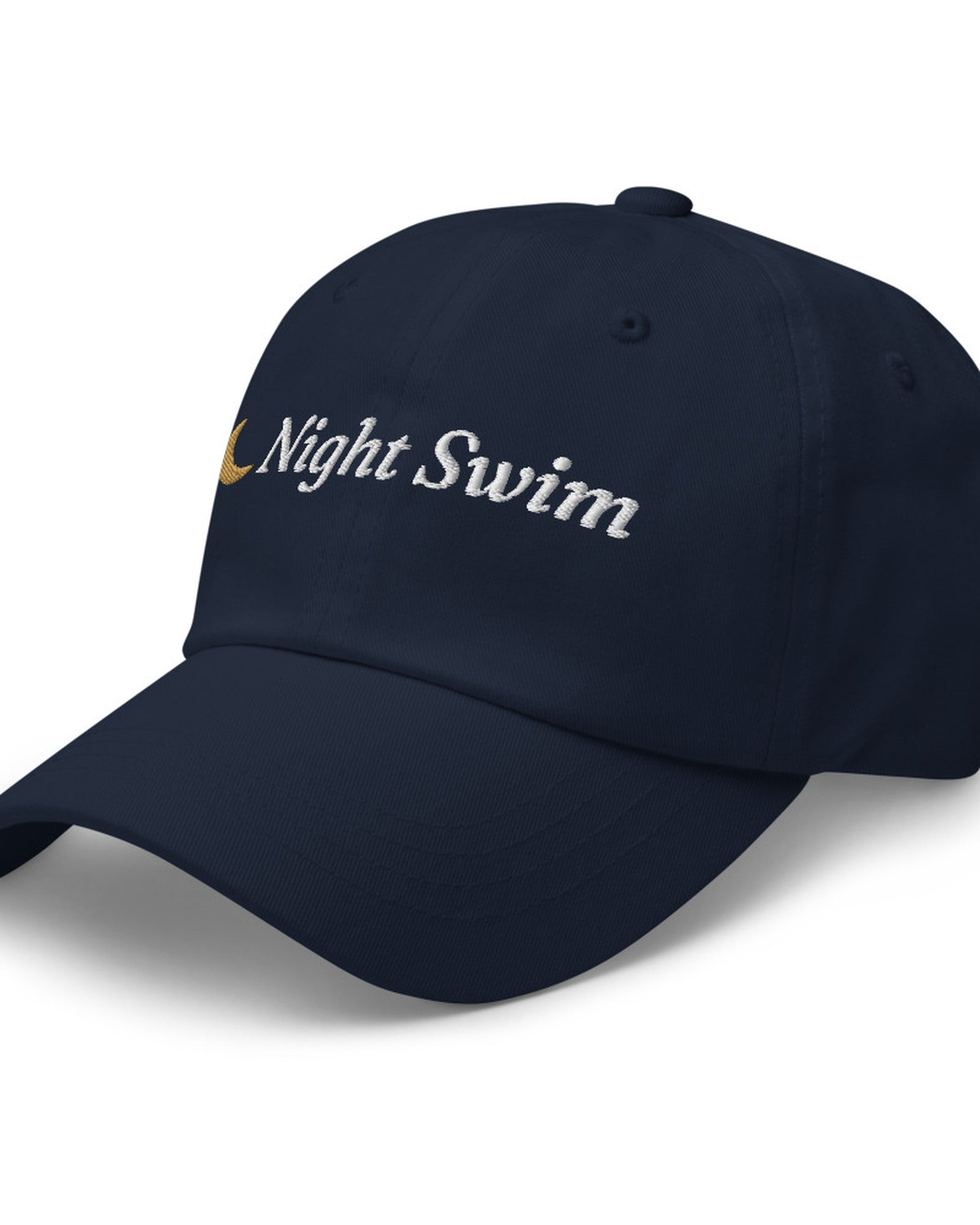 The Night Swim Dad Hat in Navy, close-up detail
