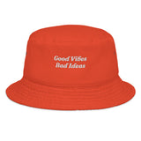 The Good Vibes Bad Ideas Bucket Hat in Orange, front
