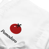 The Pomodoro Apron in White, close-up detail
