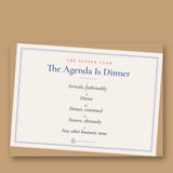 The Agenda Is Dinner Print on a wooden table
