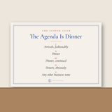 The Agenda Is Dinner Print leaning on a sideboard