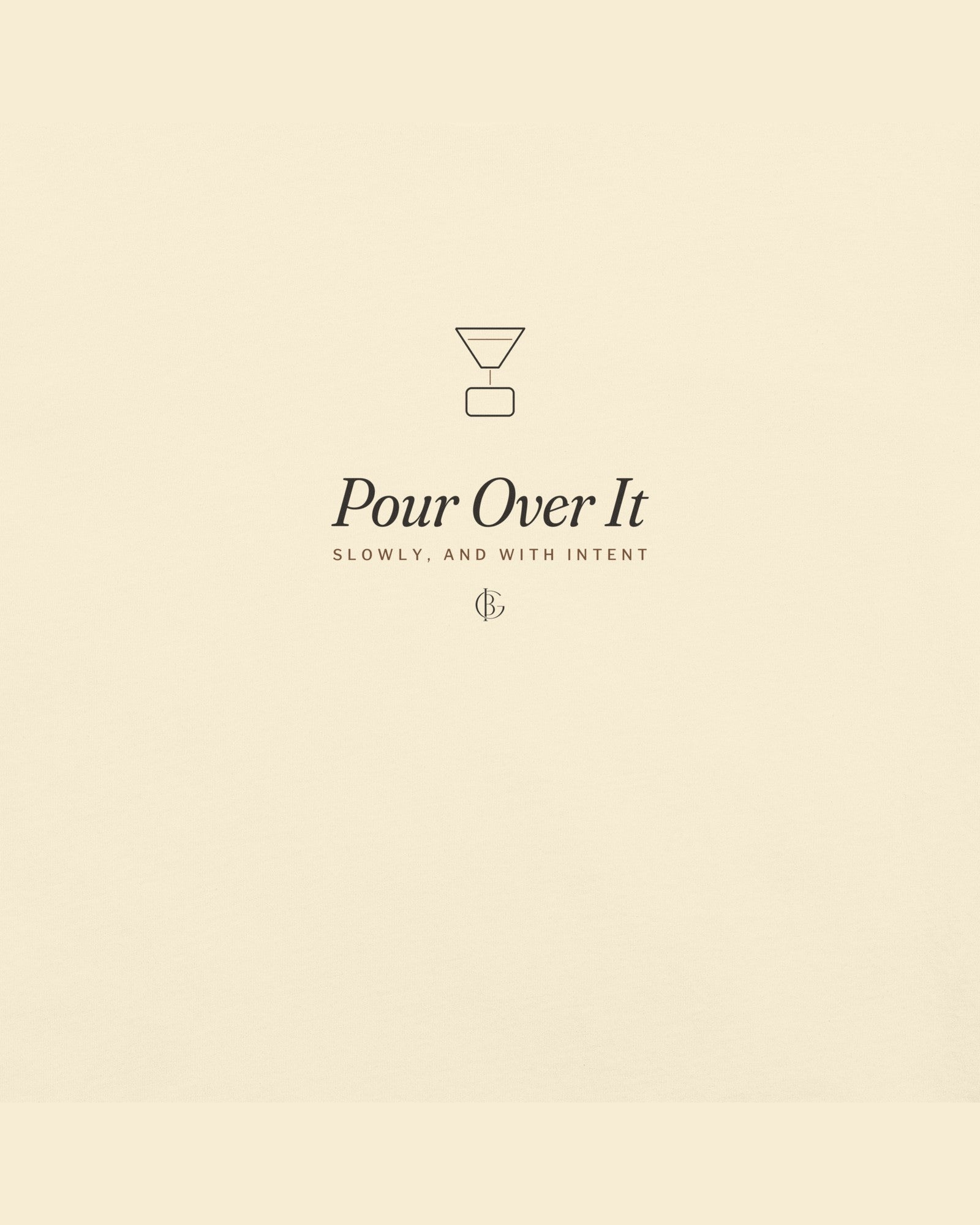 The Pour Over It Tee in Ivory, close-up of the design