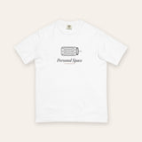 The Personal Space Tee in White, flat lay front, product shot on cream
