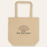 The Sea You Later Tote in Oyster, flat lay front, product shot on cream