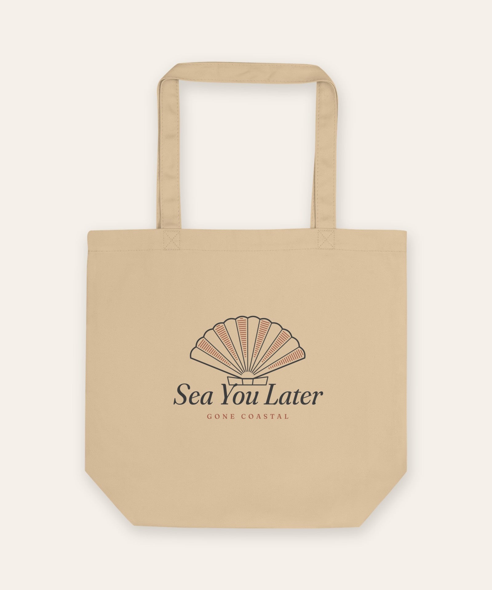 The Sea You Later Tote in Oyster, flat lay front, product shot on cream
