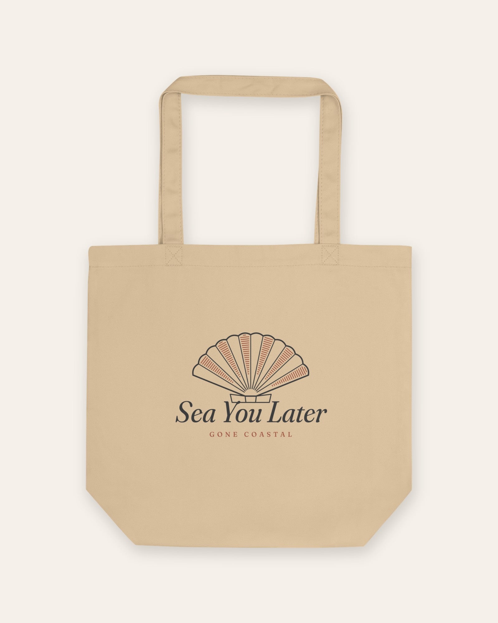 The Sea You Later Tote in Oyster, flat lay front, product shot on cream