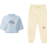 The Away Message Sweatpants, styled as a set with the Away Message Crop Tee