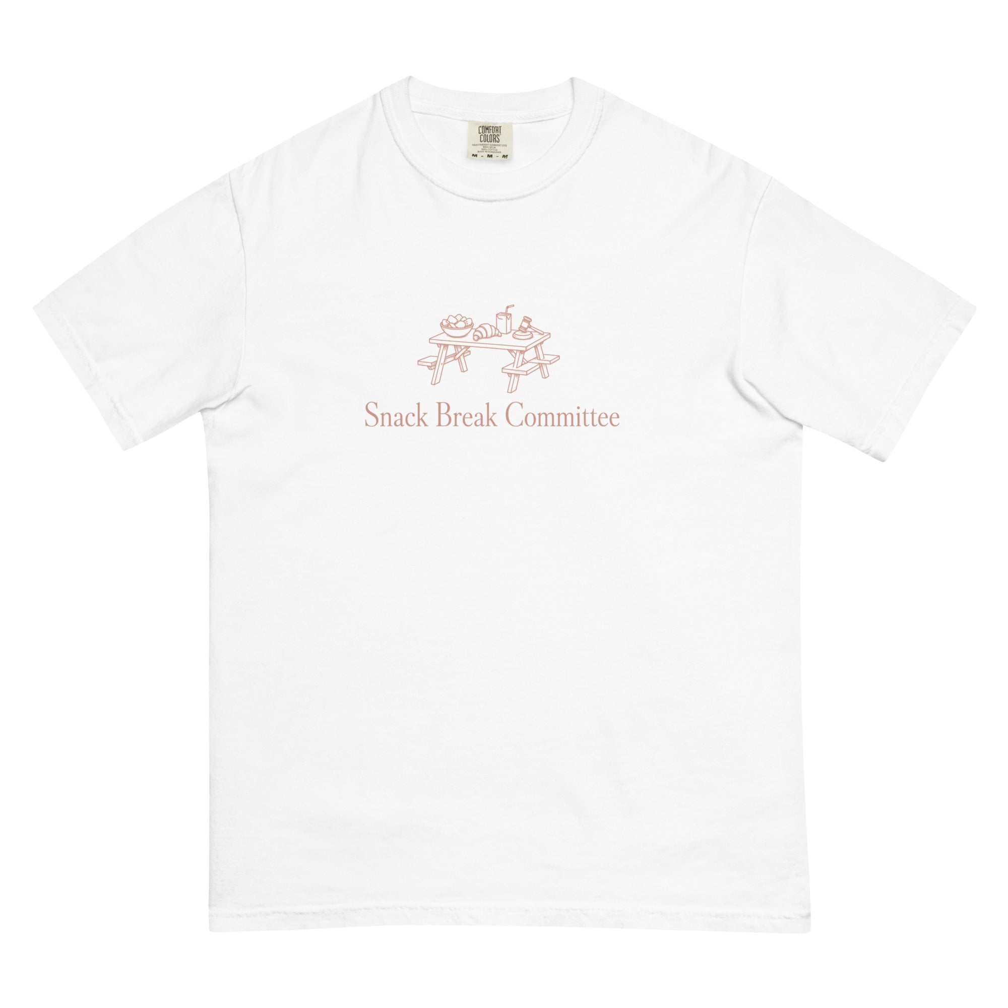 The Snack Break Committee Tee in White, product shot in White