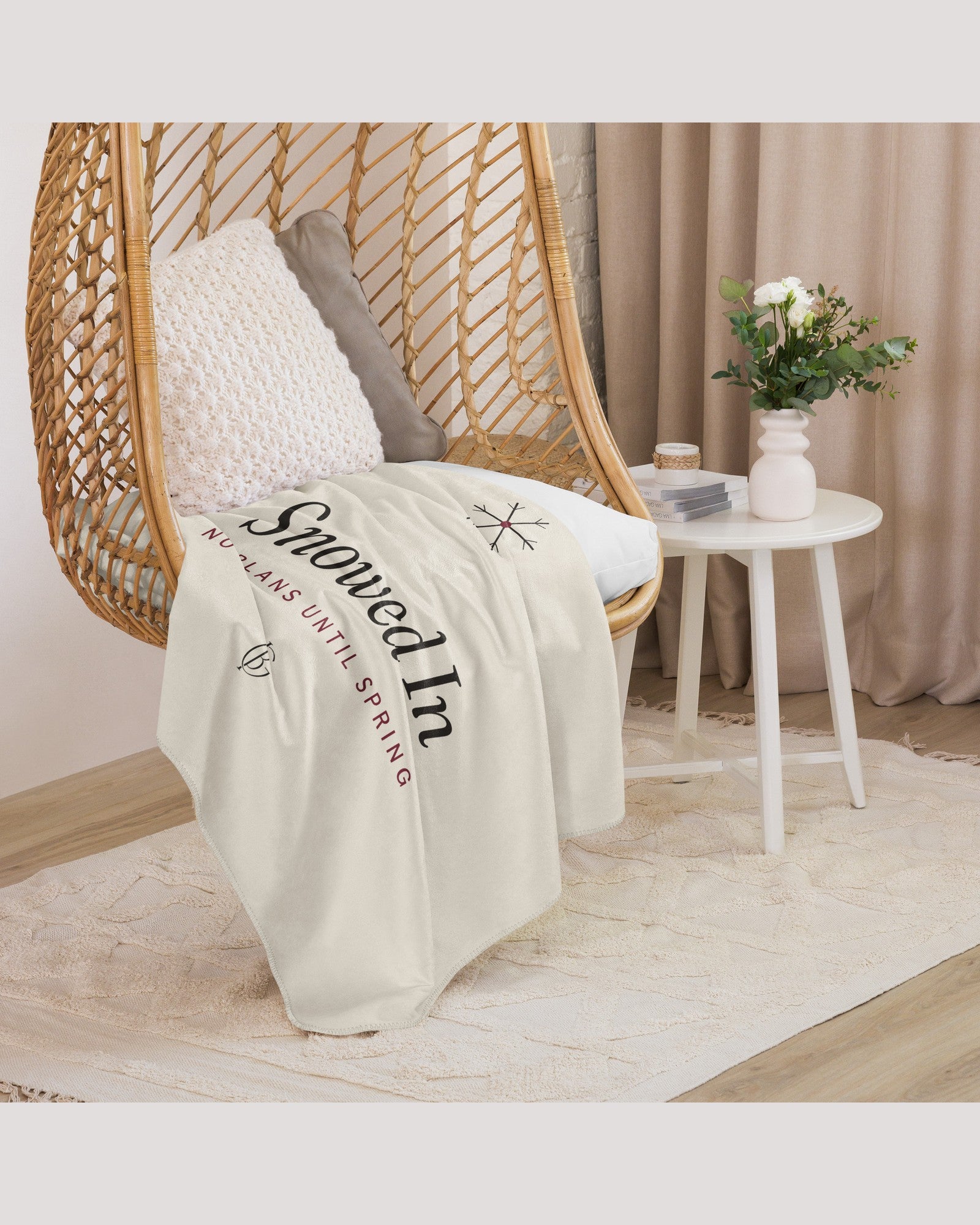 The Snowed In Sherpa Blanket in Tan, styled lifestyle shot