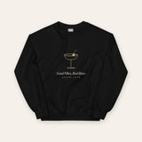 The Social Club Crewneck in Black, flat lay front, product shot on cream