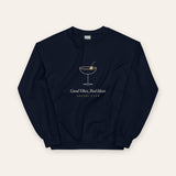 The Social Club Crewneck in Navy, flat lay front, product shot on cream