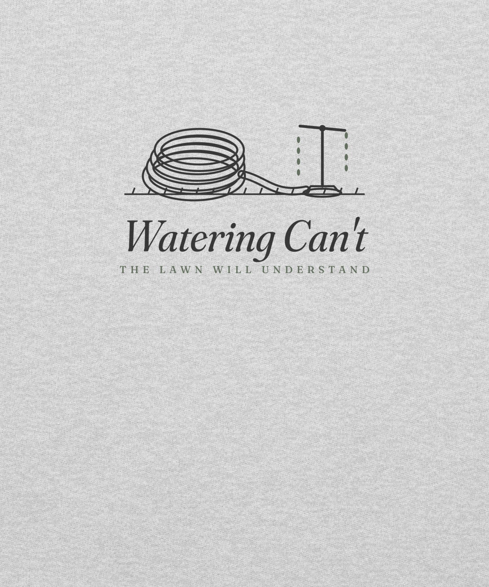 The Watering Can't Crewneck in Ash, close-up detail