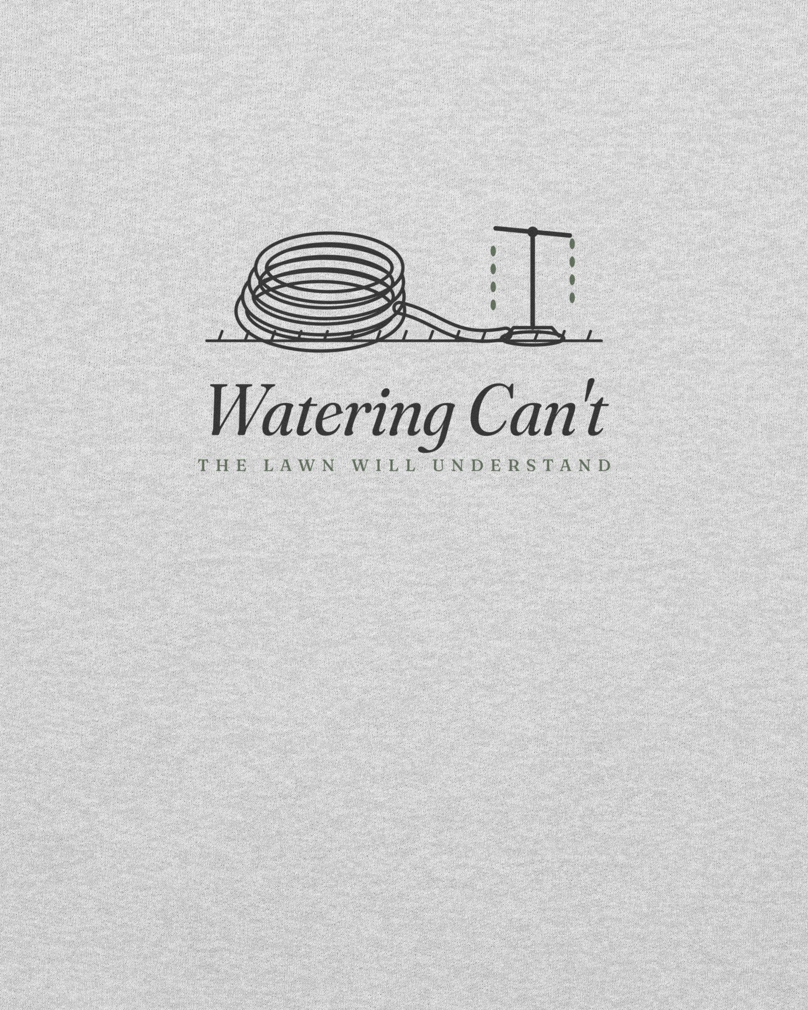 The Watering Can't Crewneck in Ash, close-up detail