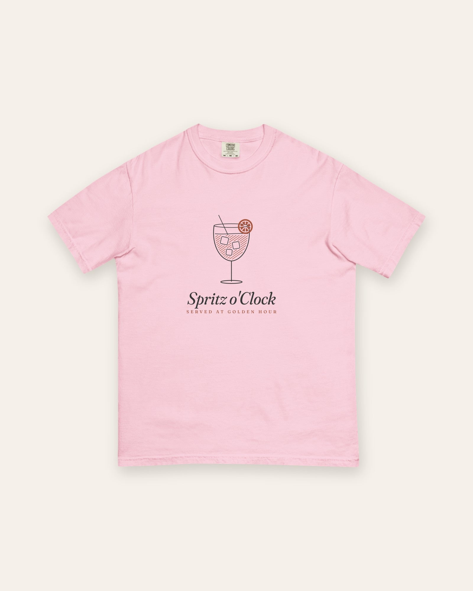 The Spritz o'Clock Tee in Blossom, flat lay front, product shot on cream