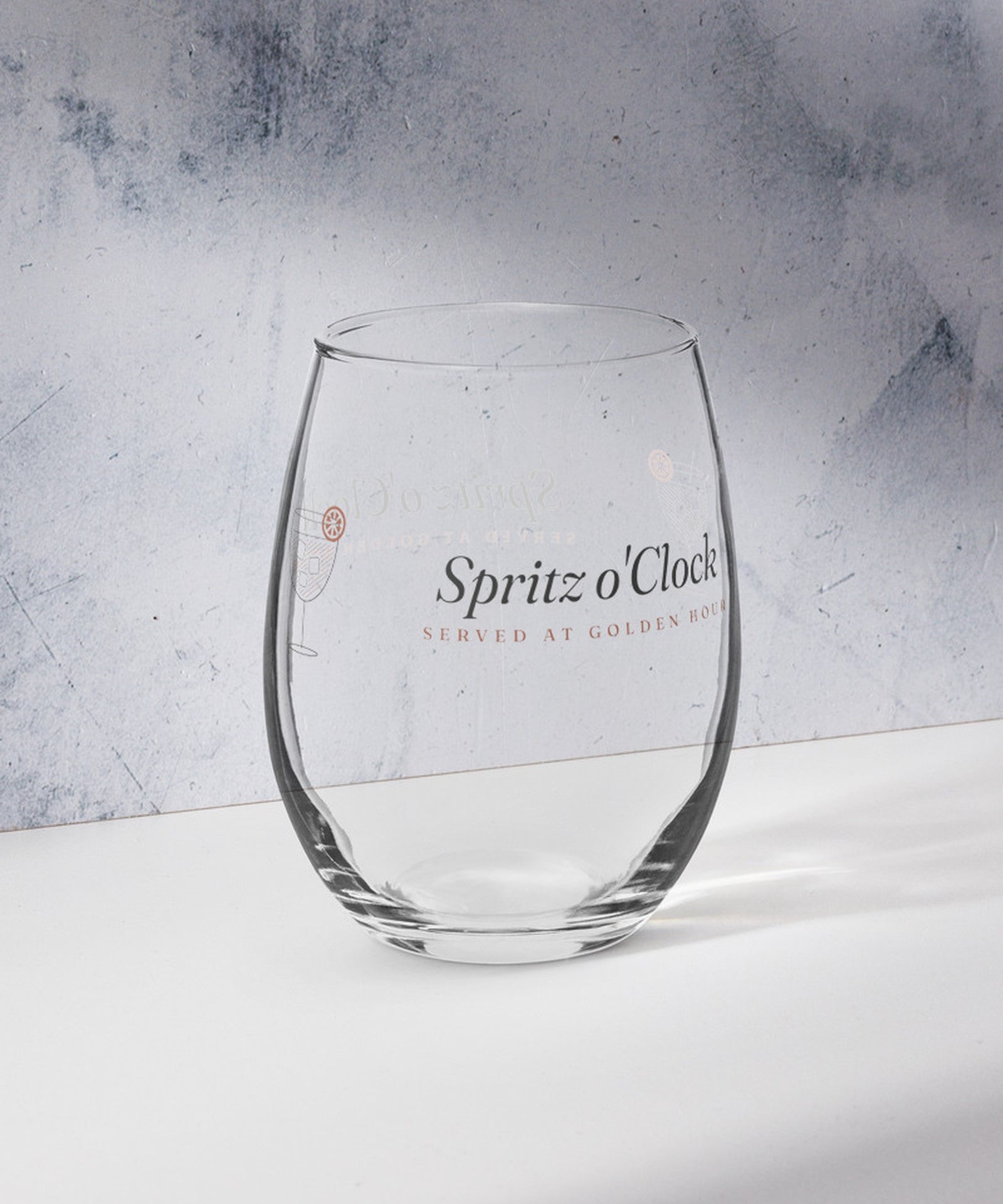 The Spritz o'Clock Stemless Glass, lifestyle photo