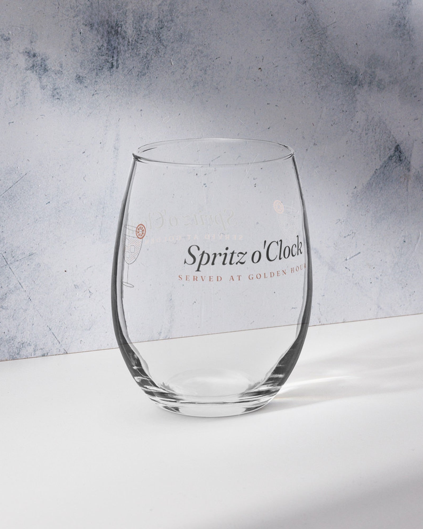 The Spritz o'Clock Stemless Glass, lifestyle photo