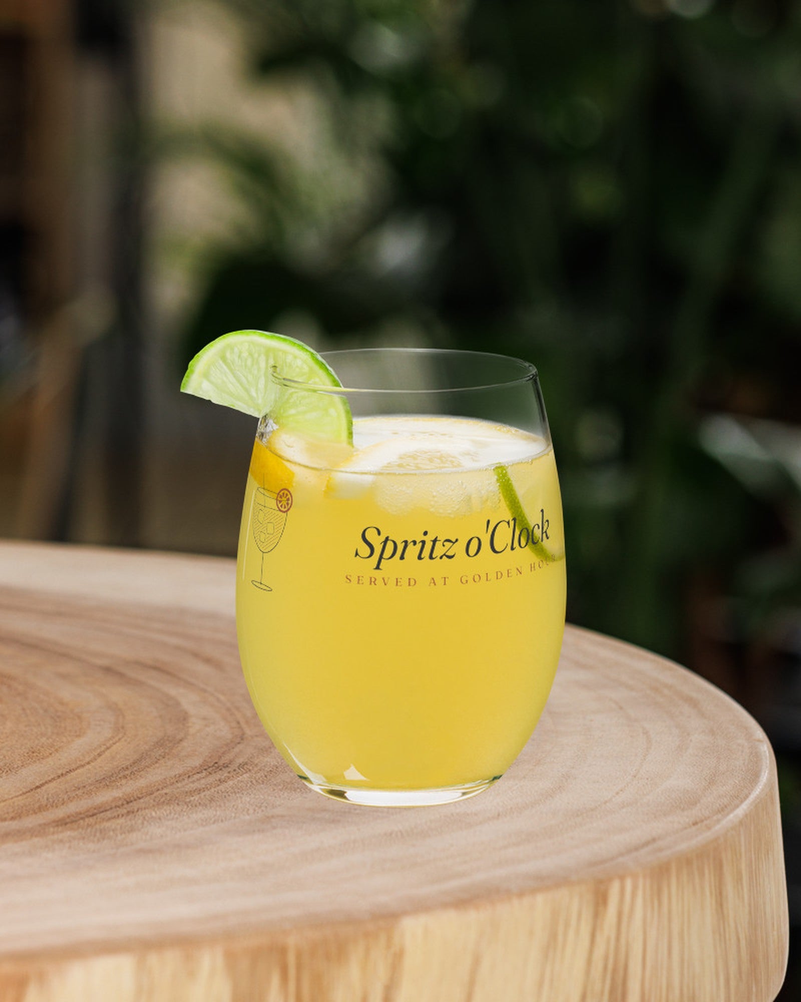 The Spritz o'Clock Stemless Glass, lifestyle photo