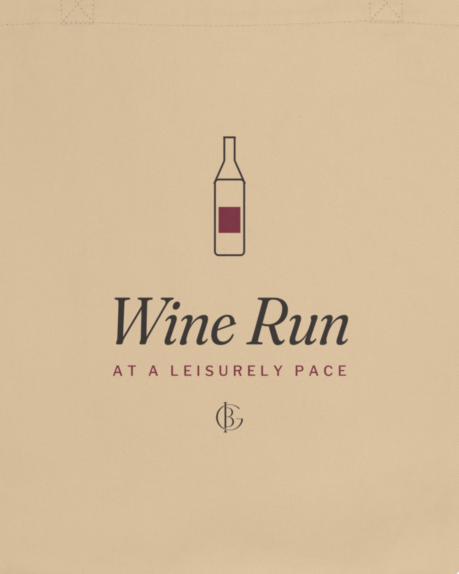 The Wine Run Tote, close-up of the bottle print and GVBI monogram