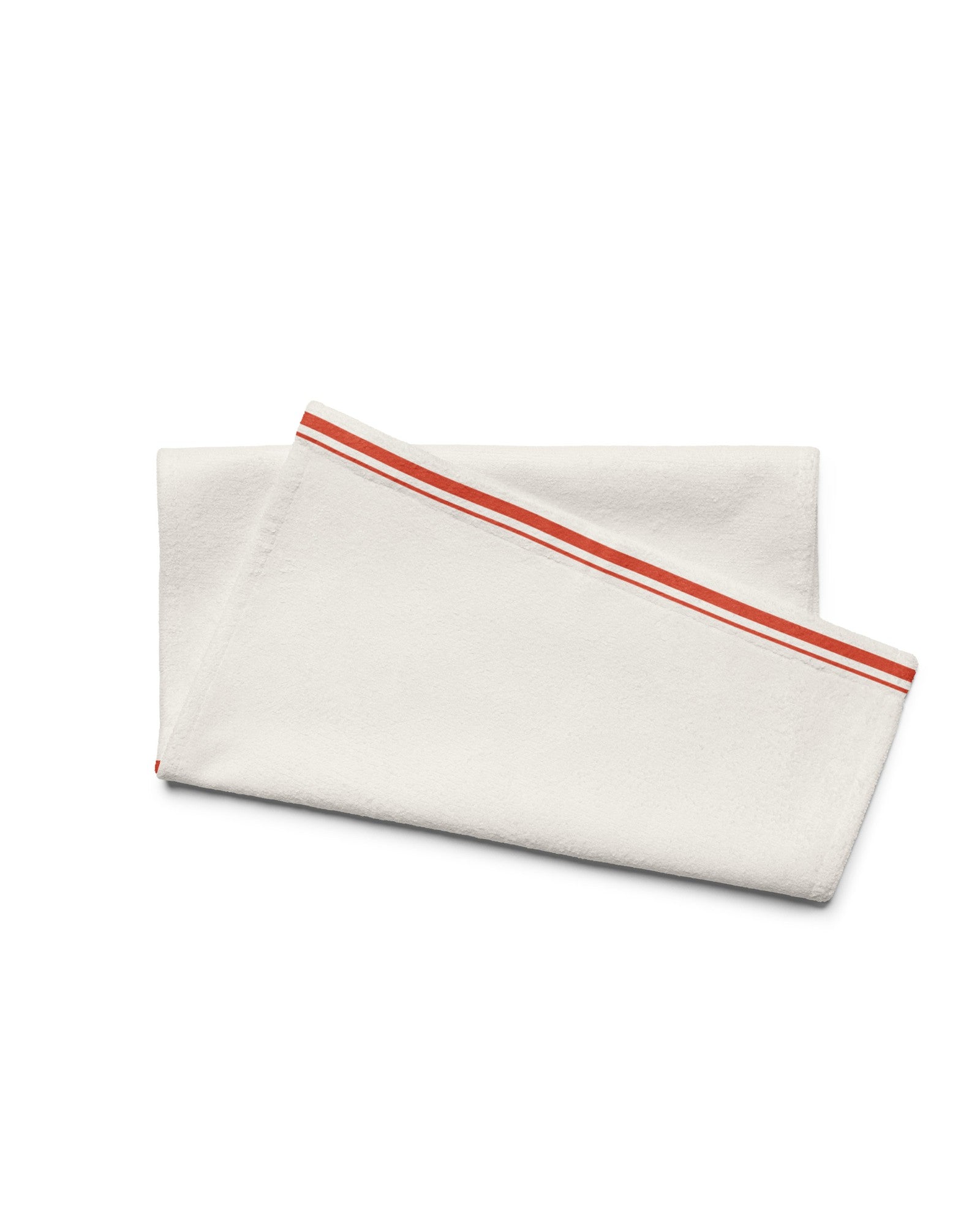 The Small Talk Kitchen Towel, folded, showing the tomato stripes