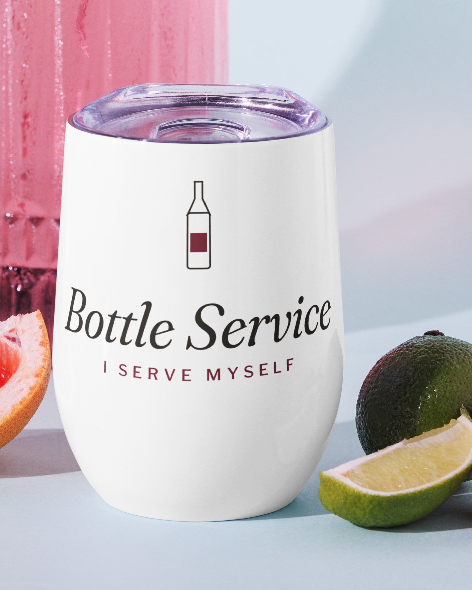 The Bottle Service Wine Tumbler with citrus and strawberries